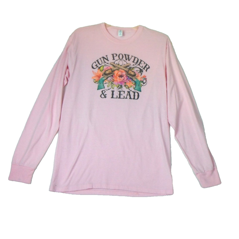 Gildan Gun Powder And Lead Pink Graphic Tee Shirt Women's Medium Long‎ Sleeve